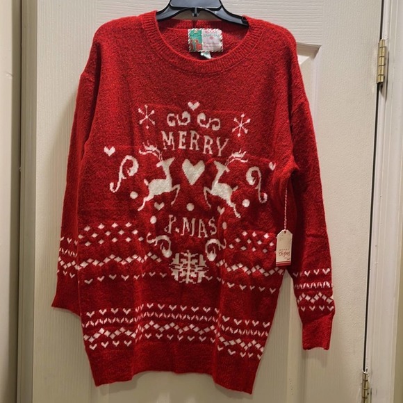 NWT MERRY X-MAS long Sleeve Red Sweater. - Picture 3 of 8